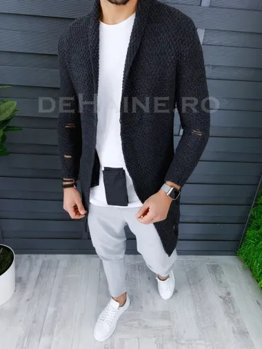 Cardigan barbati gri inchis slim fit ZR T3557 P18-1.3